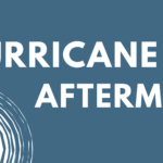 dark blue background with white text saying "Hurricane Lee Aftermath" with white spiral next to it.