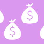 white sacks with dollar signs on them on a bright pink background