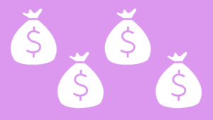 white sacks with dollar signs on them on a bright pink background